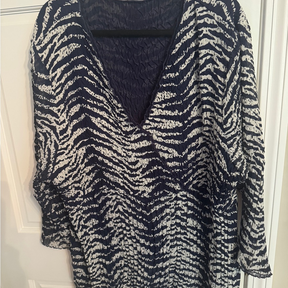 Blue and White Blouse with Long Sleeves and Cozy Texture